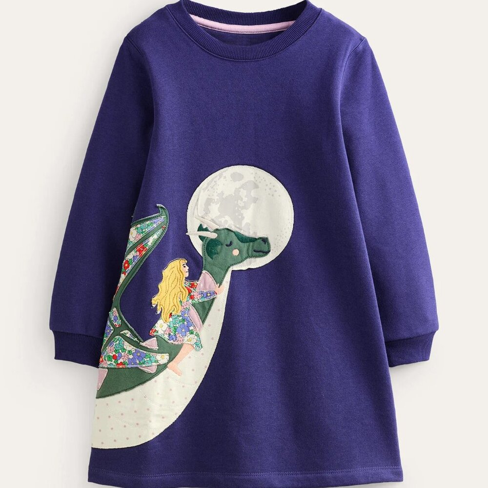 NWOT Mini Boden Cosy Appliqué Sweatshirt Dress